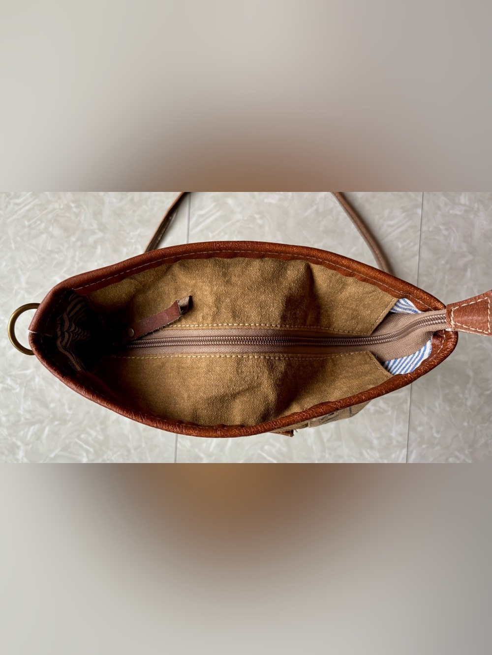 Canvas & Leather Olive Crossbody Bag - Unbranded View 6